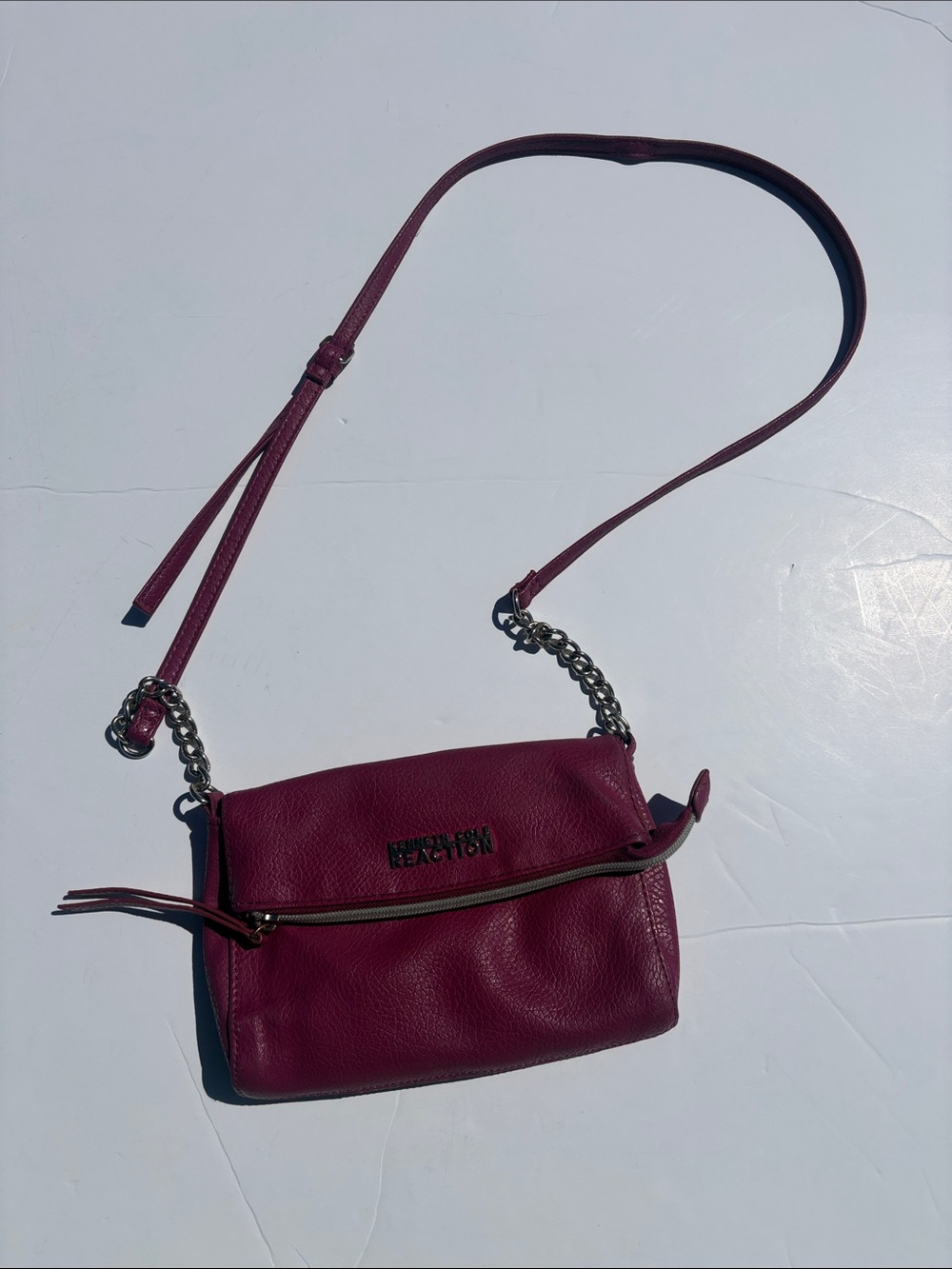 Kenneth Cole Reaction Deep Plum Pebbled Crossbody with Chain Accent